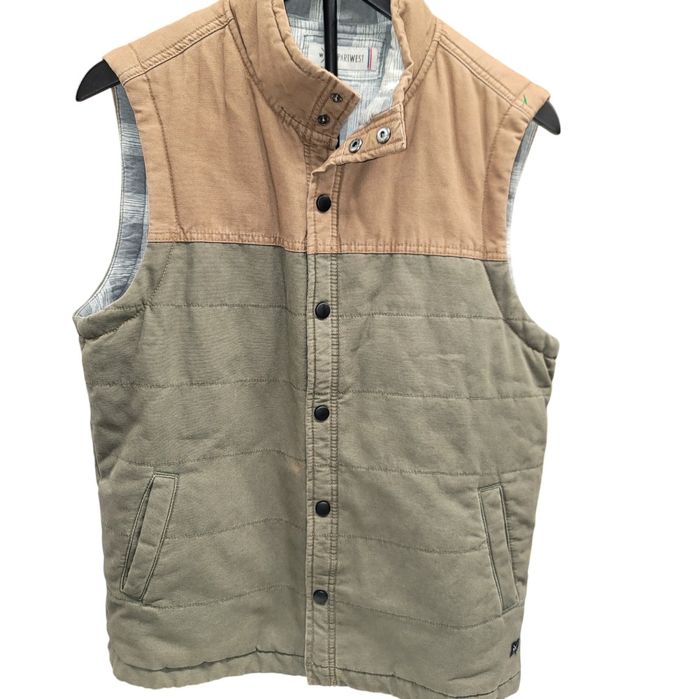 Departwest Mens Quilted Canvas Vest Olive Green Tan Flannel Lined Small‎
